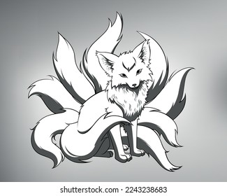 sketch tribal tattoo nine-tailed lee. vector drawing demon fox. fox logo with nine tails