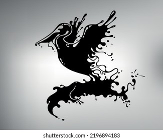 sketch tribal tattoo pelican. vector drawing of a pelican made in the form of ink blots and splashes. pelican logo.