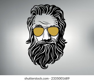 sketch of a tribal tattoo of a stylish man with a beard. vector drawing of a man with long hair and a beard in sunglasses