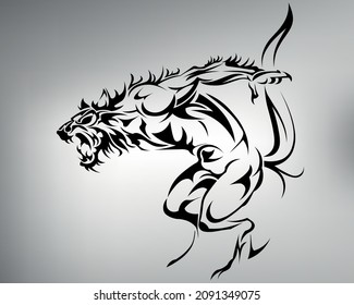 sketch tribal tattoo werewolf. vector drawing werewolf in a threatening stance