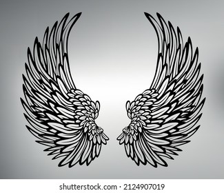 sketch of tribal tattoo wings. vector drawing beautiful and graceful wings made with figures and patterns