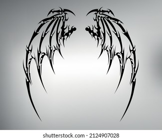 sketch of tribal tattoo wings. vector drawing beautiful and graceful wings made with figures and patterns