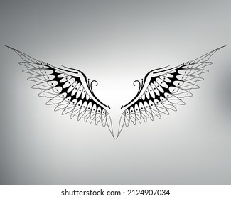 sketch of tribal tattoo wings. vector drawing beautiful and graceful wings made with figures and patterns