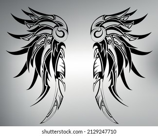sketch tribal tattoo wings. vector drawing a crown of feathers of the Indians