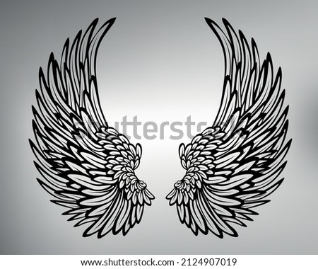 sketch of tribal tattoo wings. vector drawing beautiful and graceful wings made with figures and patterns