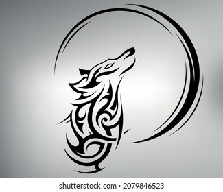 sketch tribal tattoo wolf. vector drawing head of a wolf on a background of the moon. howling wolf