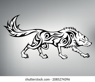 sketch tribal tattoo wolf. vector image of a wolf sneaking while hunting