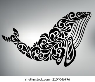 Sketch Tribal Whale Tattoo. Vector Drawing Of A Whale Emerging From Under The Water To The Surface