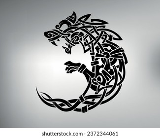 sketch of a tribal wolf tattoo. vector drawing of a Celtic pattern in the image of a wolf. wolf logo