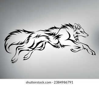 sketch of a tribal wolf tattoo. vector drawing of a wolf in a jump. forest doctor