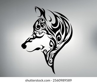 sketch of a tribal wolf tattoo. vector drawing of a forest doctor made with patterns and shapes. wolf logo