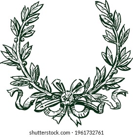 Sketch of triumphal laurel wreath with ribbon