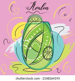 Sketch of a tropical avalon cocktail with lemons Tropical beverage Vector