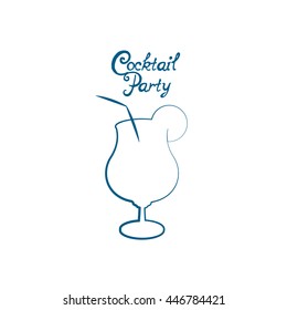 Sketch tropical cocktail glass lime slice isolated white background vector illustration party. Alcoholic cocktail. Cocktail party, paper party invitation. Alcohol, Martini lime straw.