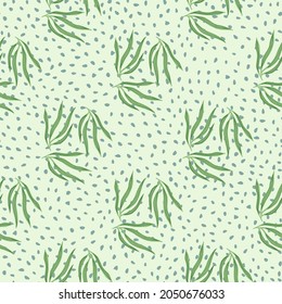 Sketch tropical leaves semless pattern. Tropic leaf on dots background. Exotic hawaiian wallpaper. Design for fabric, textile print, wrapping, cover. Vector illustration.