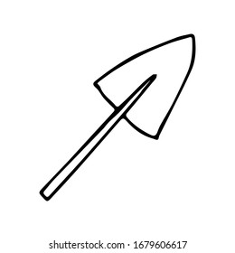 Sketch of the trowel. Vector outline isolated element for design. Hand drawn illustration. Doodle style. 