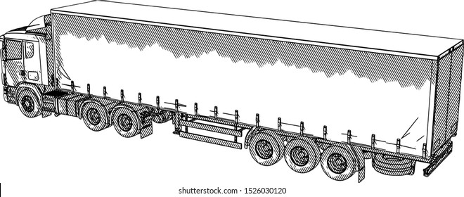 sketch of a truck with hatching on a white background vector