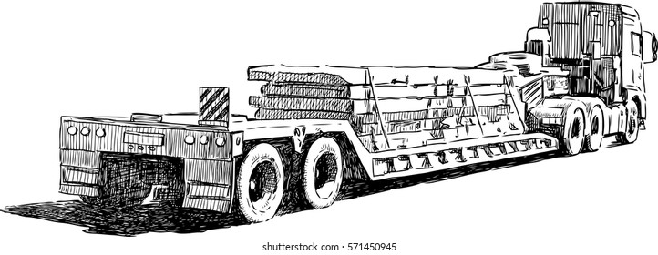 the sketch of the truck transporting construction materials