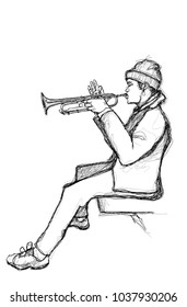 Sketch of a trumpet player - vector illustration