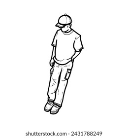 Sketch T-shirt man or boy or guy floating isolated on white background vector modern illustrations