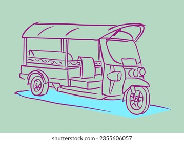 Sketch of Tuk Tuk vector for card, illustration, decoration 