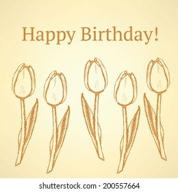 Sketch tulip, vector vintage background eps 10