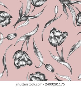 Sketch tulips pattern Toile floral pattern design. Seamless tulip pattern.