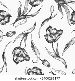 Sketch tulips pattern Toile floral pattern design. Seamless tulip pattern.