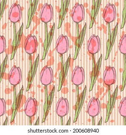 Sketch tulips, vector vintage seamless pattern eps 10