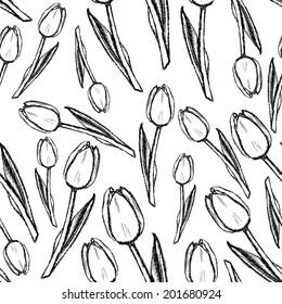 Sketch tulips, vector vintage seamless pattern eps 10 - Shutterstock ID 201680924