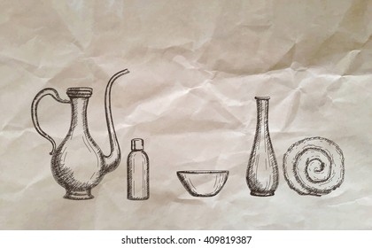 Sketch  Turkish bath hammam  vector illustration 