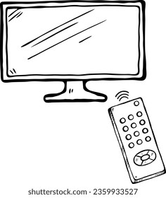 Sketch TV set isolated on a white background. Vector illustration.