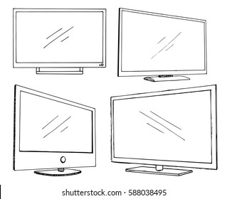 Esbozo de TV aislado en fondo blanco.Monitor. Ilustración vectorial.