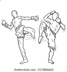 sketch of two athletes fighting. muay thai fight, vector illustration