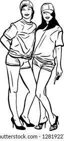sketch of two beautiful slender young girl