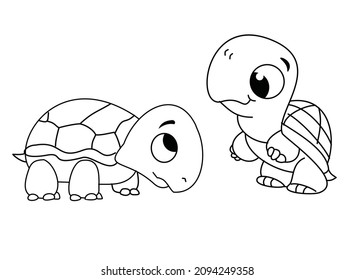 a sketch of two cute turtles joking around. Suitable for drawing activities for children