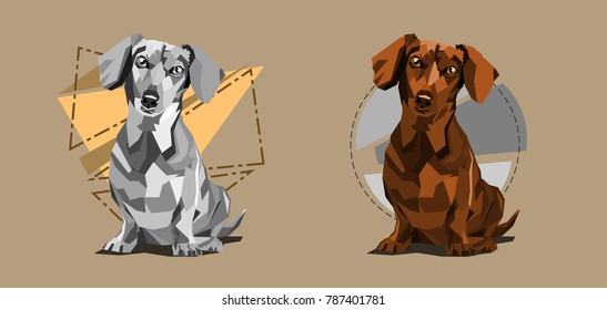 Sketch two dogs dachshund in two colors