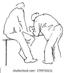 Sketch of two elderly men talking to each other