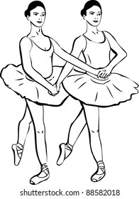 sketch of two girls standing in a pair of ballerina