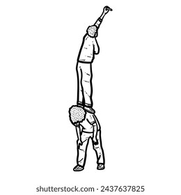 Sketch two Guy or Man or boy drawing on the wall isolated on white background vector modern illustrations