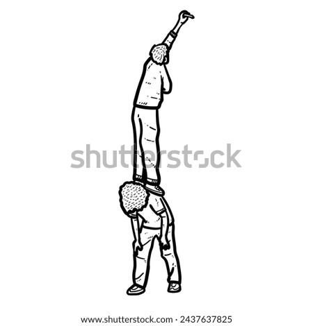 Sketch two Guy or Man or boy drawing on the wall isolated on white background vector modern illustrations