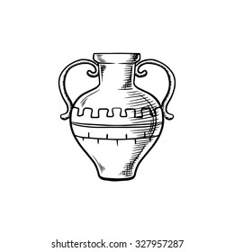 Sketch of a two handled ancient amphora, isolated on white