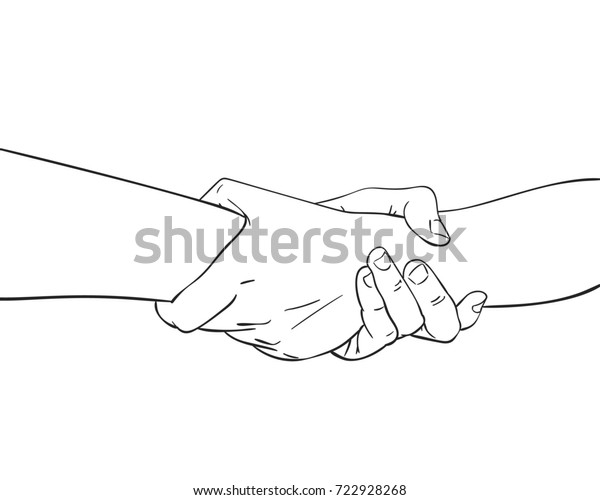 Sketch Two Hands Holding Together Concept Stock Vector (Royalty Free