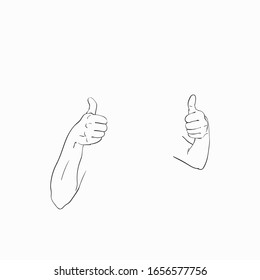 Sketch of two hands with thumb up, Hand drawn vector linear illustration