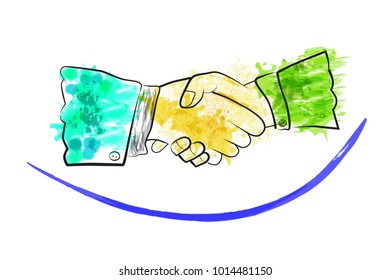 Sketch, Two man Hand shaking with water color