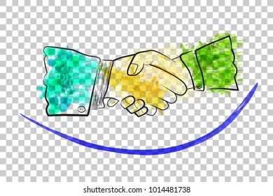 Sketch, Two man Hand shaking with water color, at Transparent Effect Background
