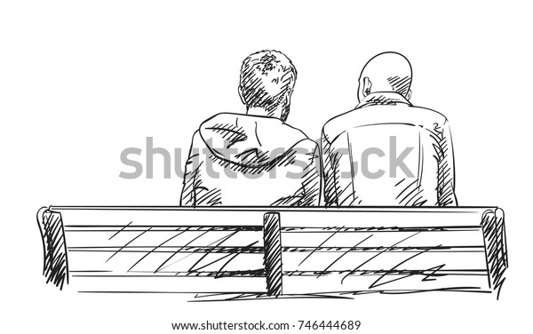 Sketch Two Men Sit On Bench Stock Vector (Royalty Free) 746444689