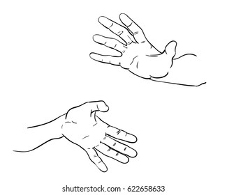 Sketch of two open palms with spread fingers, Hand drawn vector illustration, Line art