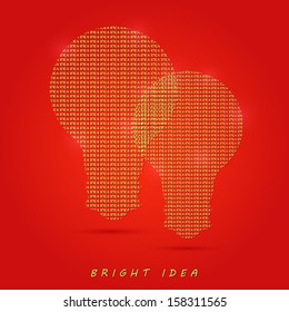 Sketch of Two Shiny Yellow Light Bulbs on Red Background