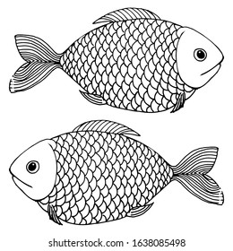 A sketch of two small fish swimming in different directions. Marine inhabitants.